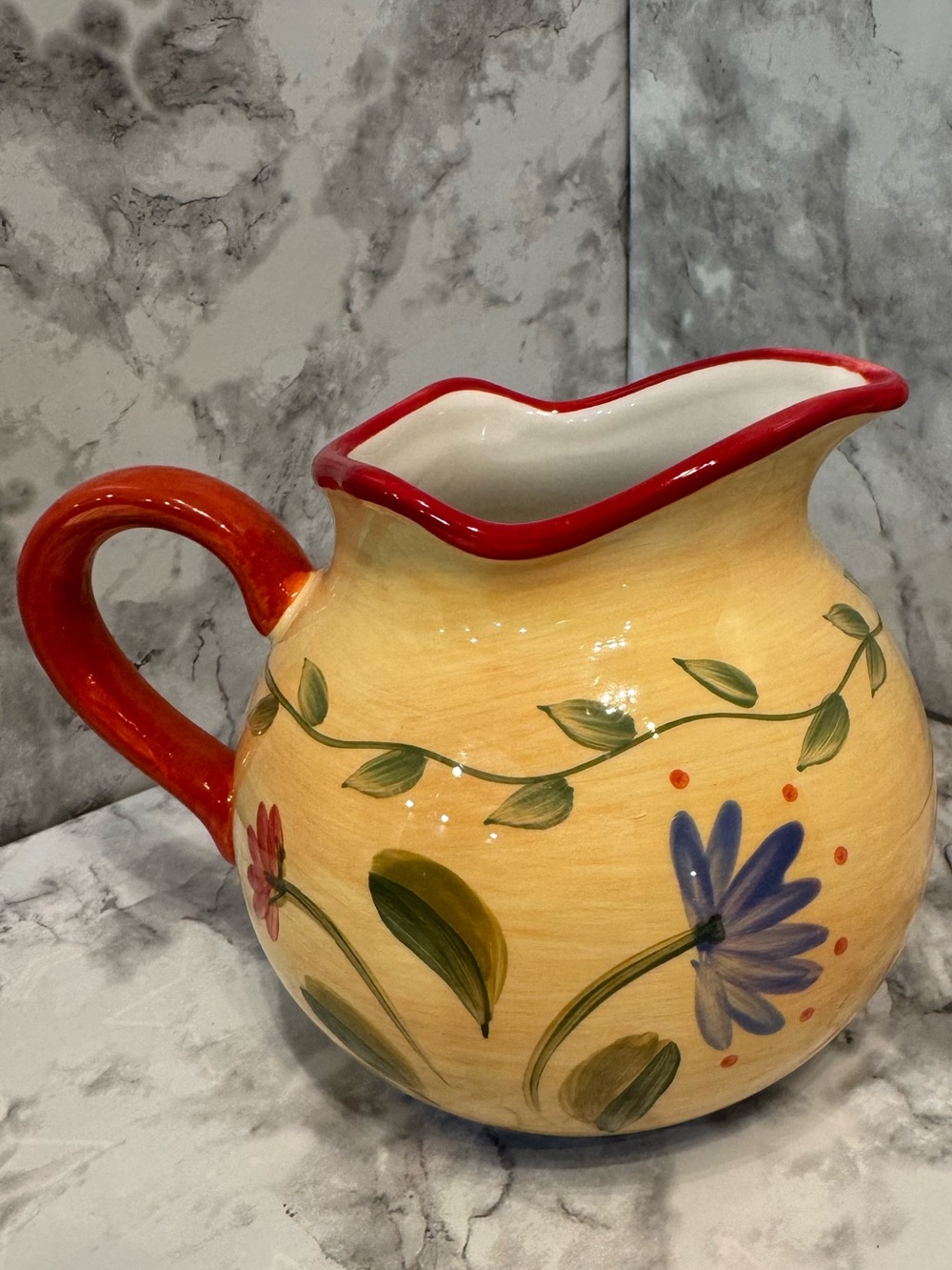 Vibrant Pfaltzgraff Napoli Hand Painted Floral Ceramic Pitcher 5.5" - Picture 3 of 11